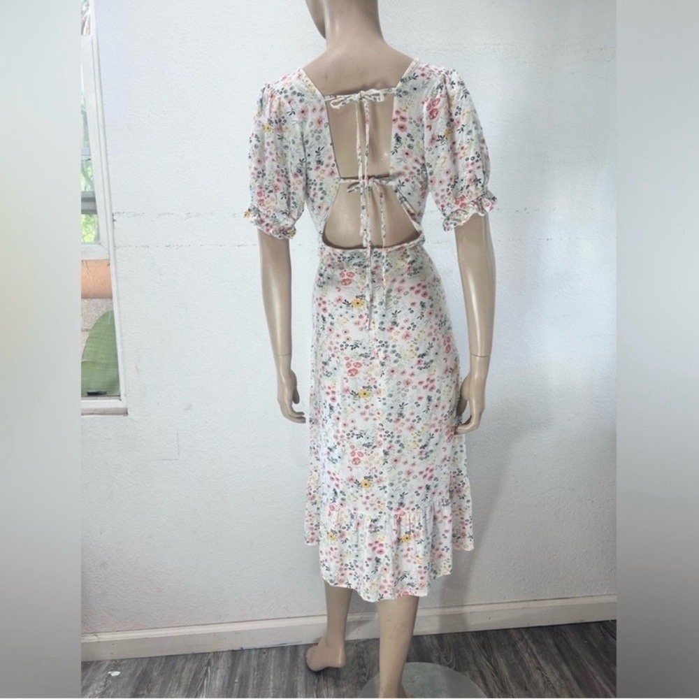 Influence Square-Neck Floral Midi Dress with Puff Sleeves - Picture 9 of 16